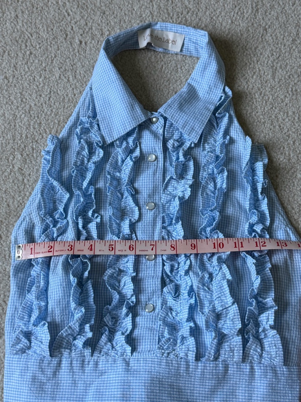 Love The Label Light Blue gingham Ruffle Halter Backless Top 39906 - Picture 11 of 16
